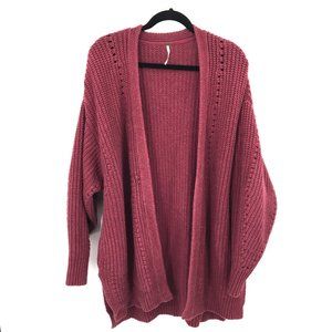 Free People nightingale open front cardigan chunky knit maroon boho M women's